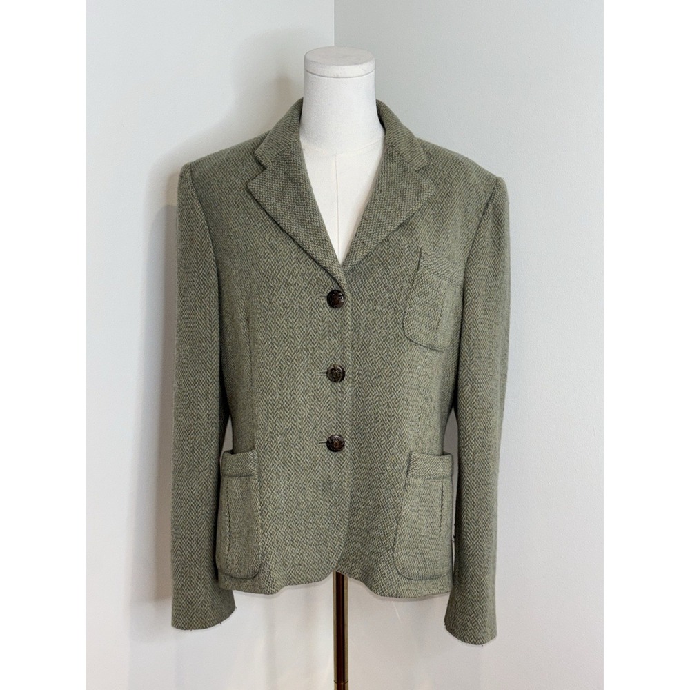Lauren Ralph Lauren Equestrian Jacket Womens Tweed Wool Riding Hunting Green 14